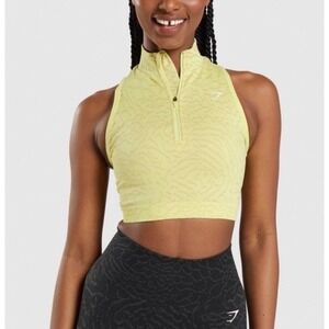Gymshark Women's ADAPT ANIMAL SEAMLESS CROP TOP 1/2 ZIP Yellow Brown Size Large